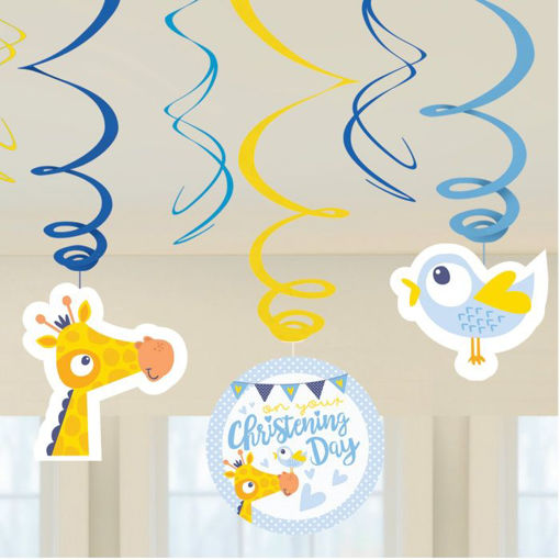 Picture of BABY CHRISTENING DAY BLUE SWIRL DECORATION - 6PK